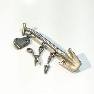 NWOT Pewter Gardening Tools Brooch.